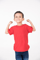 Wall Mural - Arab child standing on white background