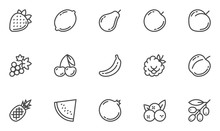 Fruits Vector Line Icons Set. Vegetarianism, Healthy Food, Cooking. Editable Stroke. 48x48 Pixel Perfect.