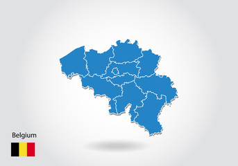 Wall Mural - belgium map design with 3D style. Blue belgium map and National flag. Simple vector map with contour, shape, outline, on white.