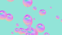 3D Rendering. Abstract Holographic Floating Liquid Blobs, Soap Bubbles, Metaballs.