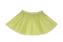 Girls Clothes. Festive Beautiful Green Glistening Little Girl Short Summer Skirt Isolated On A White Background. Ballerina Kids Clothes.