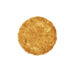 Wall Mural - Round whole wheat biscuit, cookie with raisins isolated on white background. Biscuits with whole-wheat (wholemeal) flour isolated on white background 