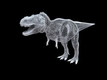 3d Rendering Of A White Wired Dino Isoalted On Black Background