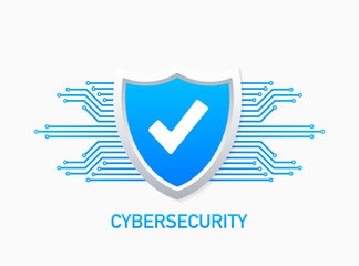 Wall Mural - cyber security vector logo with shield and check mark. security shield concept. internet security. v