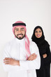 © Mahmoud Rahall - arab couple smiling and standing on white background