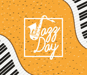 Poster - jazz day poster with piano keyboard and saxophone