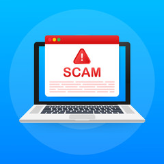 Poster - Scam alert. Hacker attack and web security vector concept, phishing scam. Network and internet security. Vector illustration.