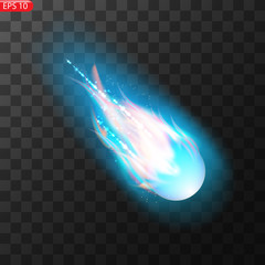 Wall Mural - Vector illustration of realistic falling comet. Isolated transparent background. Shooting star, meteor