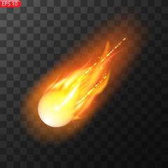 Wall Mural - Vector illustration of realistic falling comet. Isolated transparent background. Shooting star, meteor