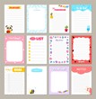 Vector cards for notebook, diary, stickers and other template. Cute cartoon illustration.