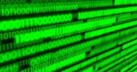 Green digital binary data close-up. 4k