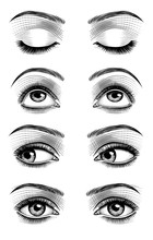 Women's Luxurious Eyes With Perfect Eyebrowes And Full Lashes. Vintage Engraving Stylized Drawing. Vector Illustration