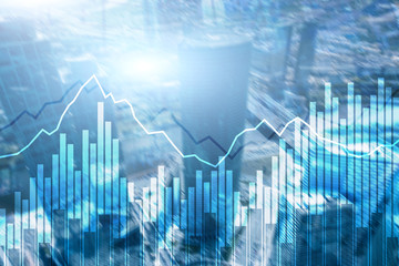 Wall Mural - Double exposure Financial graphs and diagrams. Business, economics and investment concept.