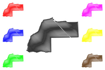 Laayoune-Sakia El Hamra Region (Administrative divisions of Morocco, Kingdom of Morocco, Regions of Morocco) map vector illustration, scribble sketch Laayoune-Sakia El Hamra map