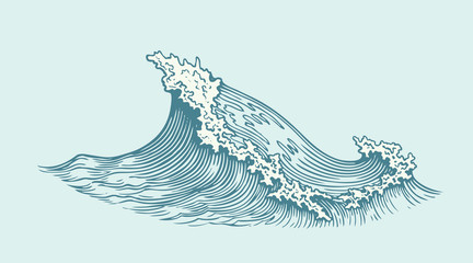 Wave. Hand drawn engraving. Editable vector vintage illustration. Isolated on light background. 8 EPS