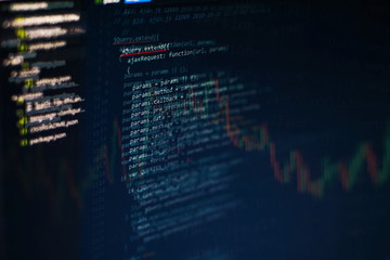 closeup developing programming and coding technologies. developer working on web sites codes in offi