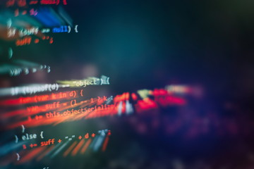 Wall Mural - html5 in editor for website development. website html code on the laptop display closeup photo.