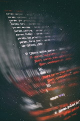 Wall Mural - html5 in editor for website development. website html code on the laptop display closeup photo.