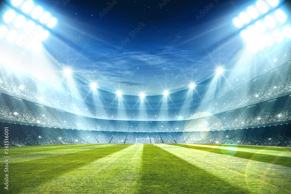 Lights at night and football stadium 3d rendering - obrazy, fototapety, plakaty 
