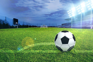 Wall Mural - Football stadium soccer with football, stadium lights at night 3d render with dark sky