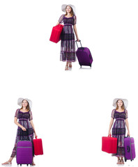 Wall Mural - Young woman with suitcases isolated on white