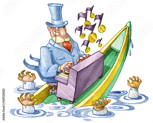 Fotomural music of the avarice illustration political cartoon