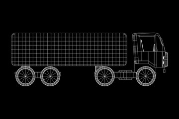 Truck or lorry car. Cargo vehicle model wireframe low poly mesh vector illustration