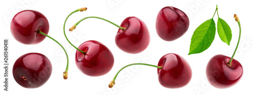 Fotomural Cherry isolated on white background with clipping path, fresh cherries with stem