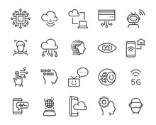 Set Of Technology Icon Set, Such As Robot, Digital, Vr, Ai, Cyber
