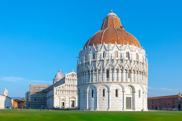 Poster - Day view of Pisa Cathedral with Leaning Tower of Pisa on Piazza dei Miracoli in Pisa, Italy