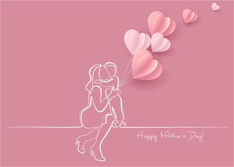 Wall Mural - woman hold her baby with air balloons