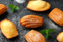 Madeleine French Small Cake, Cookies Shell On Rustic Background