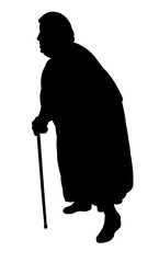 Sticker - old woman walking silhouette vector