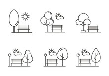 Set Of Park Icon With Outline Design. Park Vector Illustration