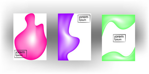 3d Fluid color covers set. Colorful bubble shapes composition with Trendy minimal design.