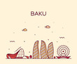 Baku skyline Azerbaijan vector city linear style