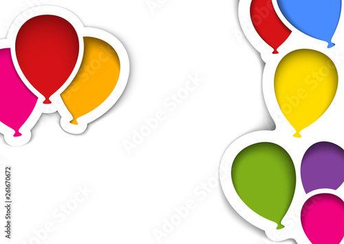 Party Balloons in Cut Out Style on White - Layered Celebration Background wit...