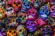 Mexican colorful skulls. Mexican / hispanic ceramic pottery Day of the Dead (Dia de los Muertos) skulls