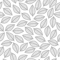 Vector seamless pattern with black leaves silhouettes on a white background'