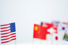 USA China And Multi Countries Flags. It Is Symbol Of America First Policy And Tariff Trade War.-Image.