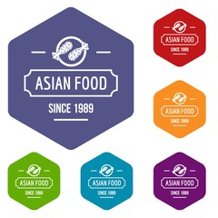 Wall Mural - Thai asian food icons vector colorful hexahedron set collection isolated on white 