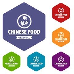 Wall Mural - Chinese food icons vector colorful hexahedron set collection isolated on white 