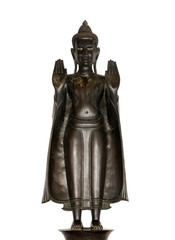 A Standing Buddha image in the attitude of the style of the Lopburi period  used as amulets of Buddhism religion with clipping path