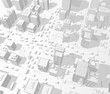 3d city buildings background street In light gray tones. Road Intersection traffic jam. High detail city view. Cars end cityscape top view. Vector illustration.