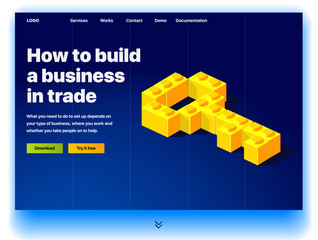 Wall Mural - website providing the service of how to build a business in trade. concept of a landing page for how