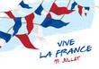 Happy Bastille Day banner. A festive poster or banner with a wreath of flags and the inscription “Long live France. July 14 