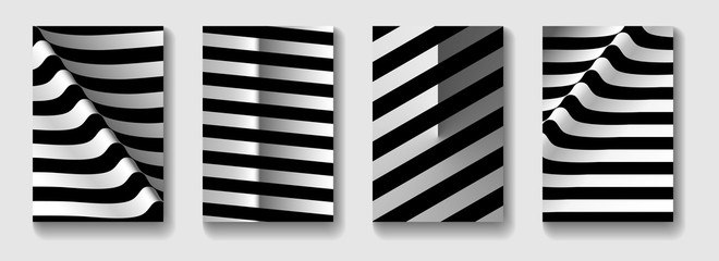 Minimal vector covers design. Black and white stripes. Monochrome templates for placards, banners, flyers, presentations and reports.
