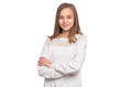 © valiza14 - Beautiful Teen Girl Student with confident expression, keeps arms folded. Portrait of Smiling Teenager isolated on white background. Happy child looking at camera.