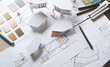 © Chaosamran_Studio - architect design working drawing sketch plans blueprints and making architectural construction model in architect studio