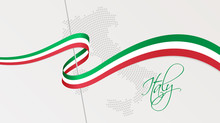 Wavy National Flag And Radial Dotted Halftone Map Of Italy